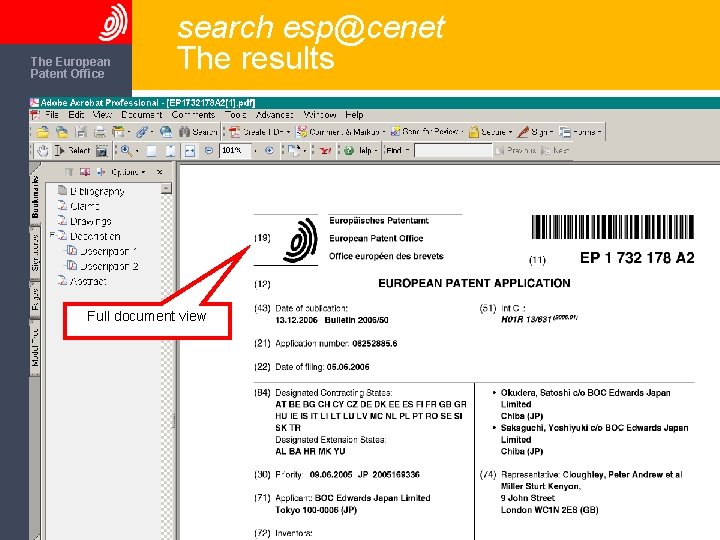 The European Patent Office search esp@cenet The results Full document view 76 