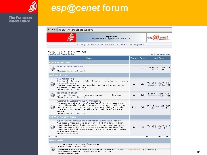 esp@cenet forum The European Patent Office 81 