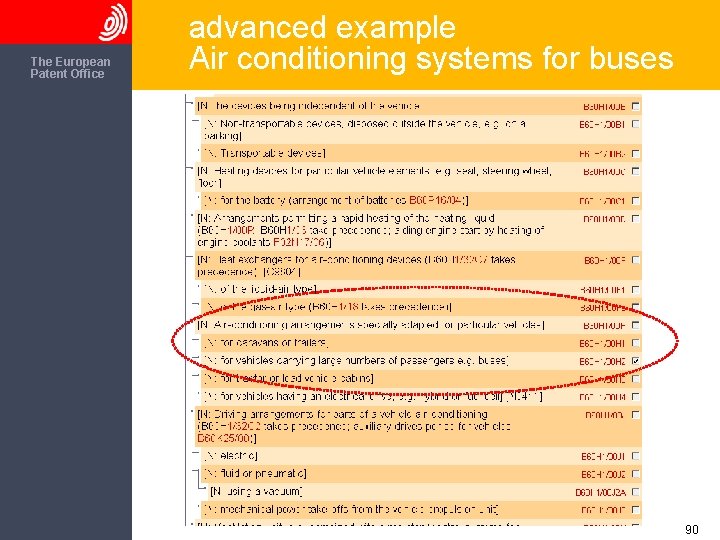 The European Patent Office advanced example Air conditioning systems for buses 90 