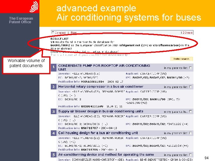 The European Patent Office advanced example Air conditioning systems for buses Workable volume of