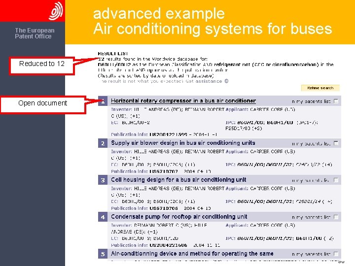 The European Patent Office advanced example Air conditioning systems for buses Reduced to 12