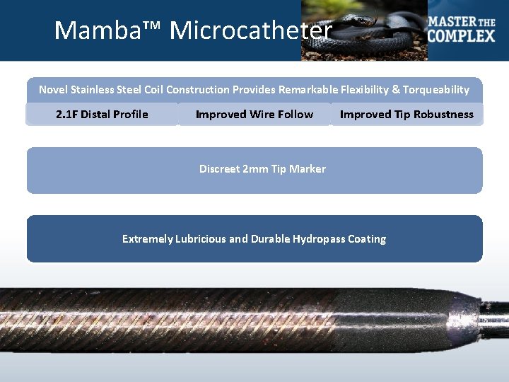 Mamba™ Microcatheter Novel Stainless Steel Coil Construction Provides Remarkable Flexibility & Torqueability 2. 1