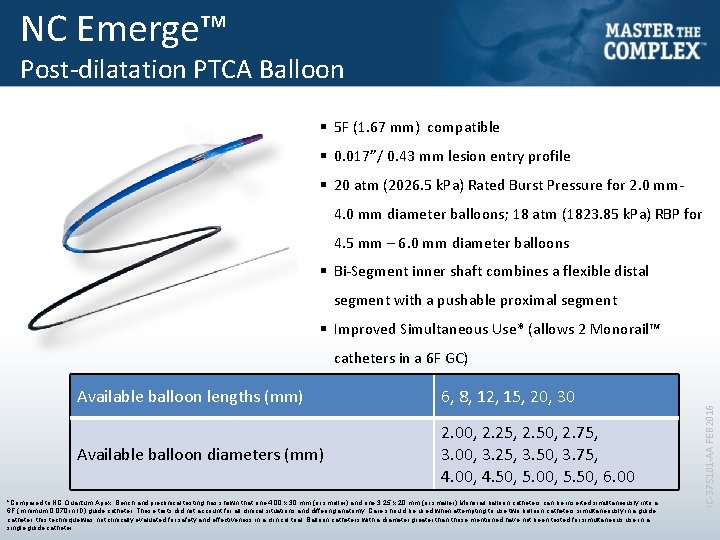 NC Emerge™ Post-dilatation PTCA Balloon § 5 F (1. 67 mm) compatible § 0.