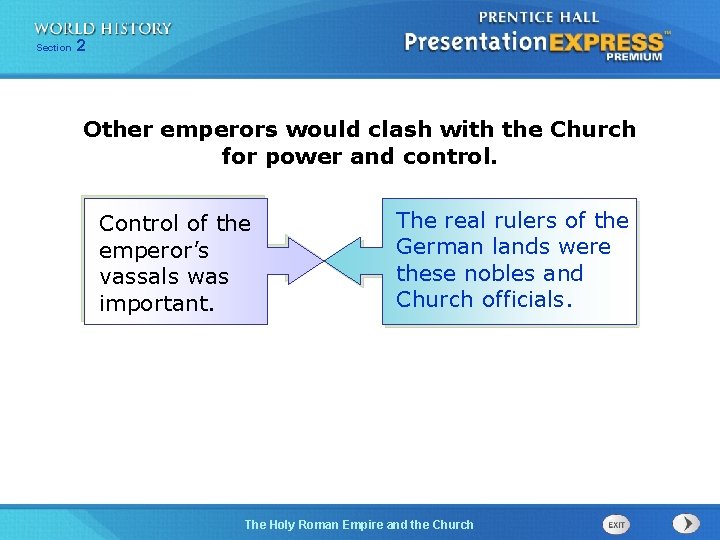 Section 2 Other emperors would clash with the Church for power and control. Control Section 2 Other emperors would clash with the Church for power and control. Control