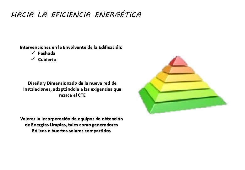 HACIA LA EFICIENCIA ENERGÉTICA Intervenciones en la Envolvente de la Edificación: ü Fachada ü