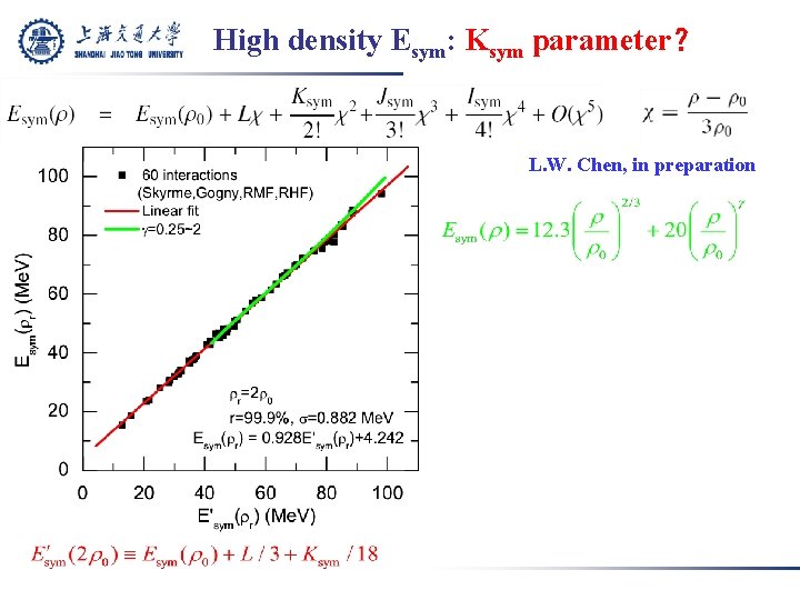 High density Esym: Ksym parameter？ L. W. Chen, in preparation 