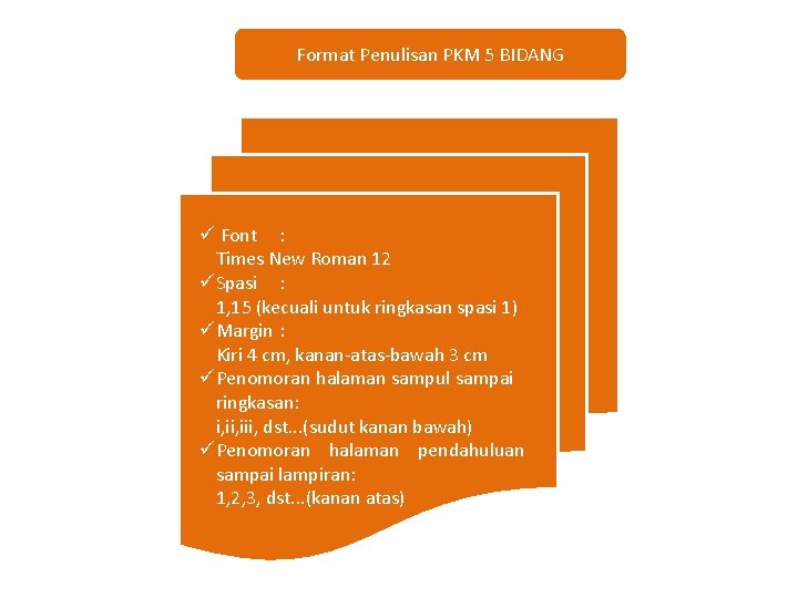 Format Penulisan PKM 5 BIDANG ü Font : Times New Roman 12 üSpasi :