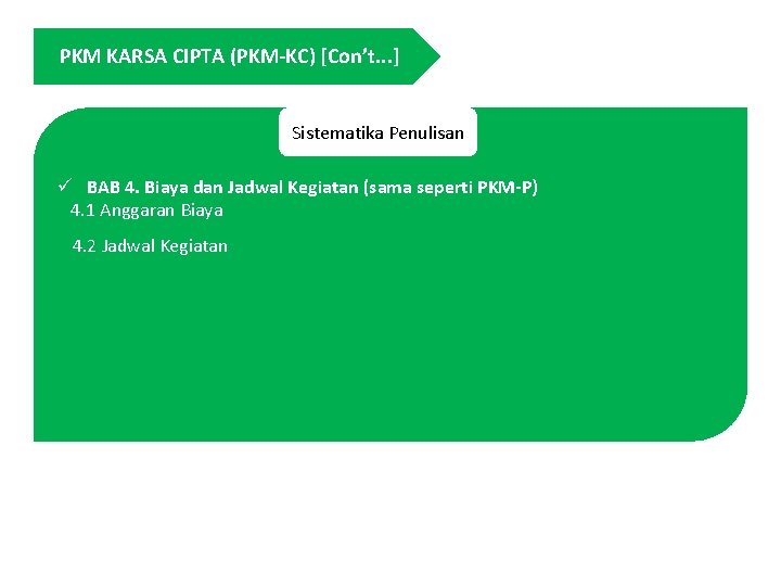 PKM KARSA CIPTA (PKM-KC) [Con’t. . . ] Sistematika Penulisan ü BAB 4. Biaya