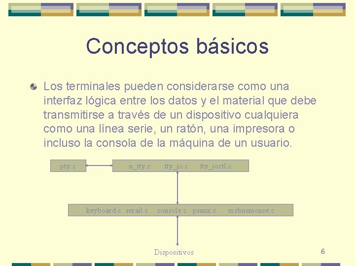 Conceptos básicos Los terminales pueden considerarse como una interfaz lógica entre los datos y