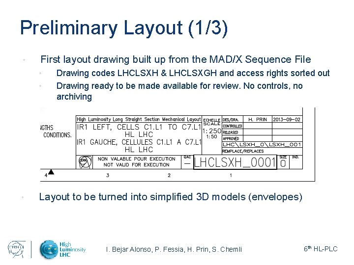 Preliminary Layout (1/3) • First layout drawing built up from the MAD/X Sequence File