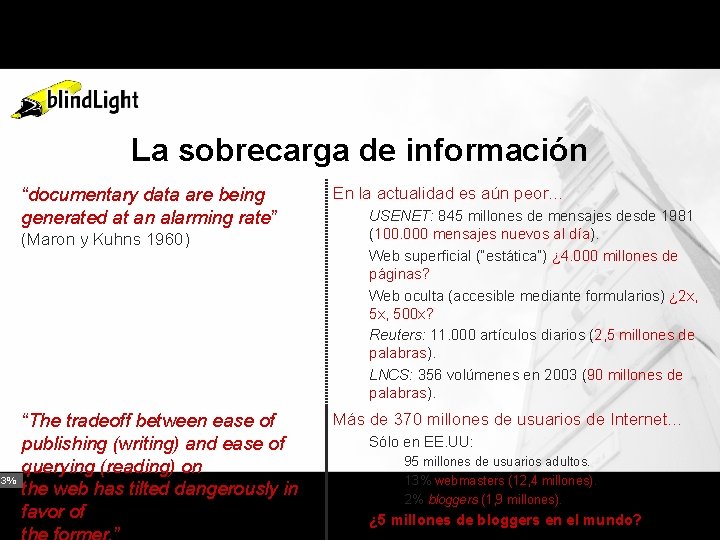 La sobrecarga de información “documentary data are being generated at an alarming rate” (Maron