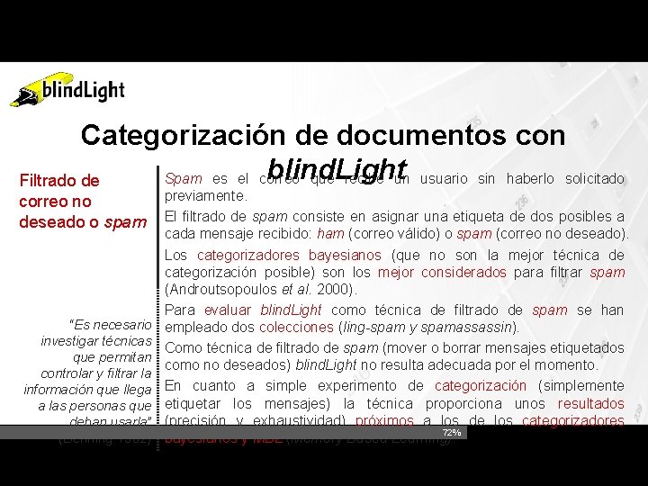 Categorización de documentos con blind. Light Spam es el correo que recibe un usuario
