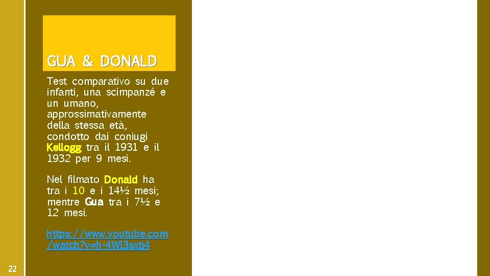 GUA & DONALD Test comparativo su due infanti, una scimpanzé e un umano, approssimativamente