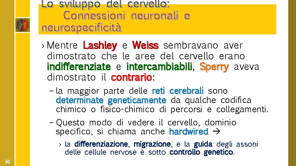 Lo sviluppo del cervello: Connessioni neuronali e neurospecificità › Mentre Lashley e Weiss sembravano