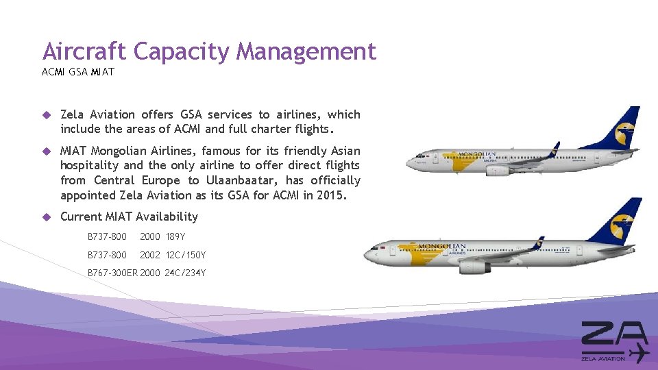 Aircraft Capacity Management ACMI GSA MIAT Zela Aviation offers GSA services to airlines, which