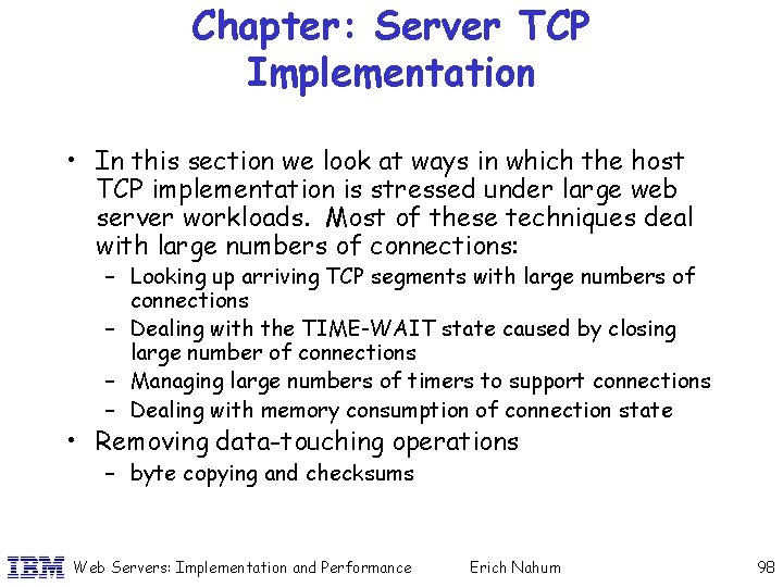 Chapter: Server TCP Implementation • In this section we look at ways in which