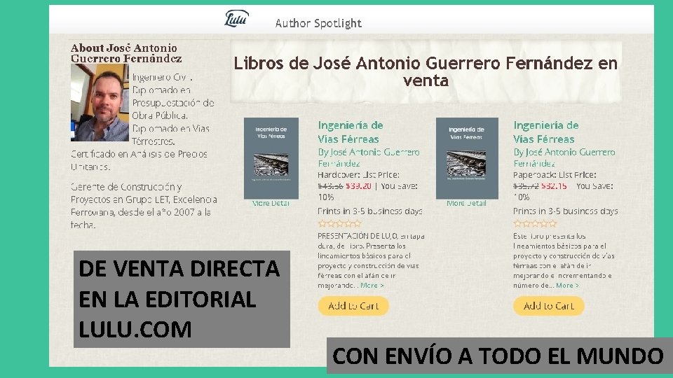 DE VENTA DIRECTA EN LA EDITORIAL LULU. COM CON ENVÍO A TODO EL MUNDO