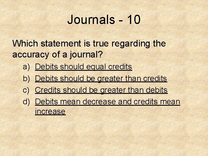 Journals - 10 Which statement is true regarding the accuracy of a journal? a)