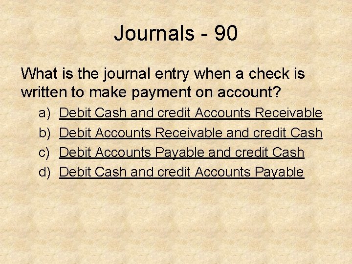 Journals - 90 What is the journal entry when a check is written to