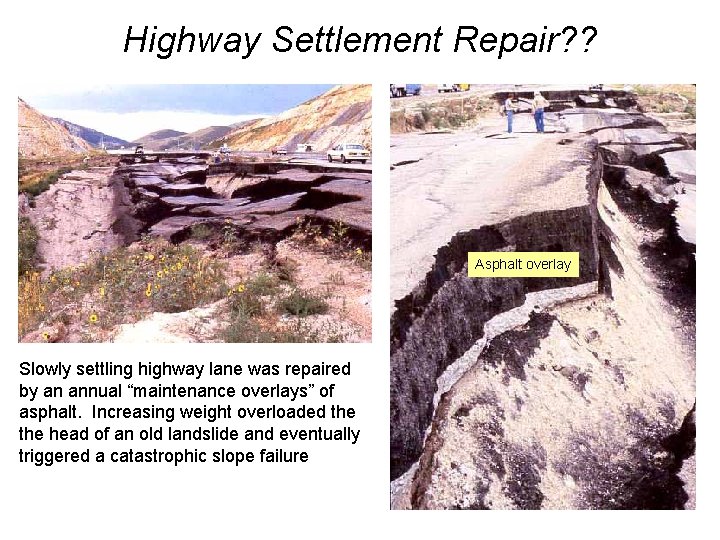 Highway Settlement Repair? ? Asphalt overlay Slowly settling highway lane was repaired by an