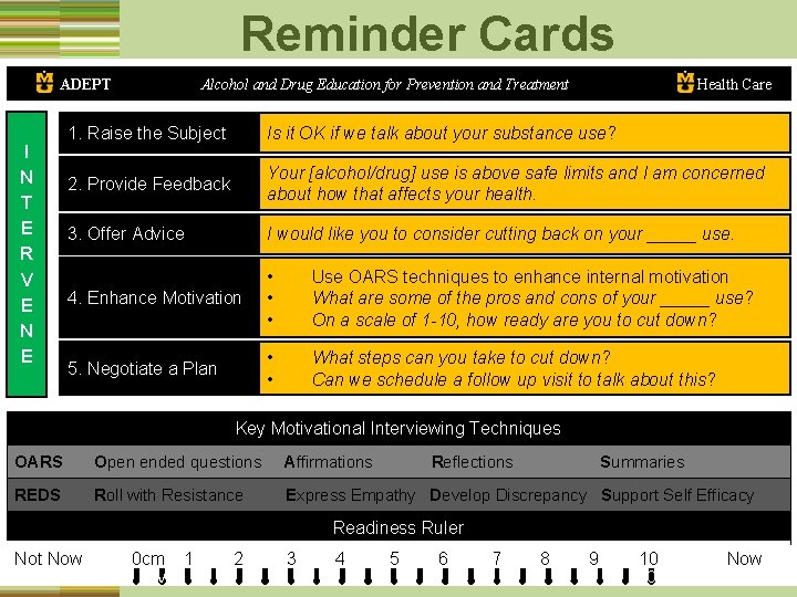 Reminder Cards ADEPT I N T E R V E N E Alcohol and