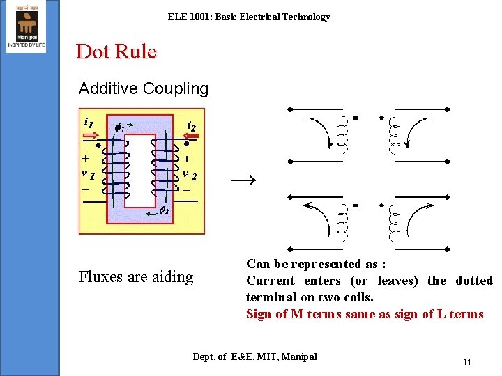 ELE 1001: Basic Electrical Technology Dot Rule Additive Coupling → Fluxes are aiding Can