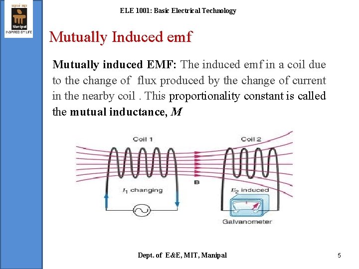 ELE 1001: Basic Electrical Technology Mutually Induced emf Mutually induced EMF: The induced emf