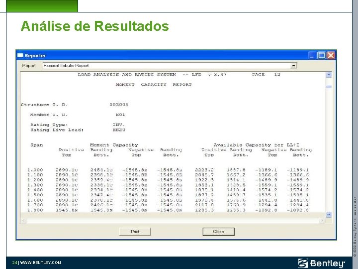 © 2009 Bentley Systems, Incorporated Análise de Resultados 24 | WWW. BENTLEY. COM 