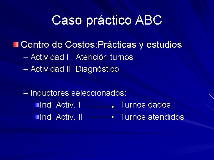 Caso práctico ABC Centro de Costos: Prácticas y estudios – Actividad I : Atención