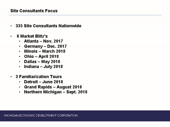 Site Consultants Focus • 335 Site Consultants Nationwide • 6 Market Blitz’s • Atlanta