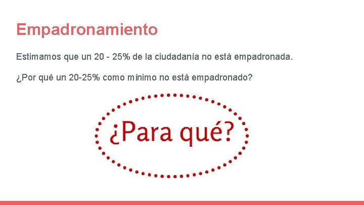 Empadronamiento Estimamos que un 20 - 25% de la ciudadanía no está empadronada. ¿Por