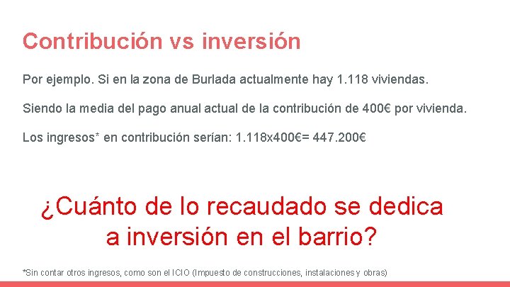 Contribución vs inversión Por ejemplo. Si en la zona de Burlada actualmente hay 1.