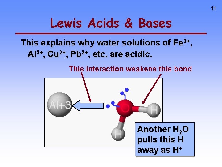 11 Lewis Acids & Bases This explains why water solutions of Fe 3+, Al