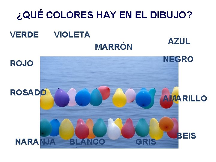 ¿QUÉ COLORES HAY EN EL DIBUJO? VERDE VIOLETA AZUL MARRÓN NEGRO ROJO ROSADO NARANJA