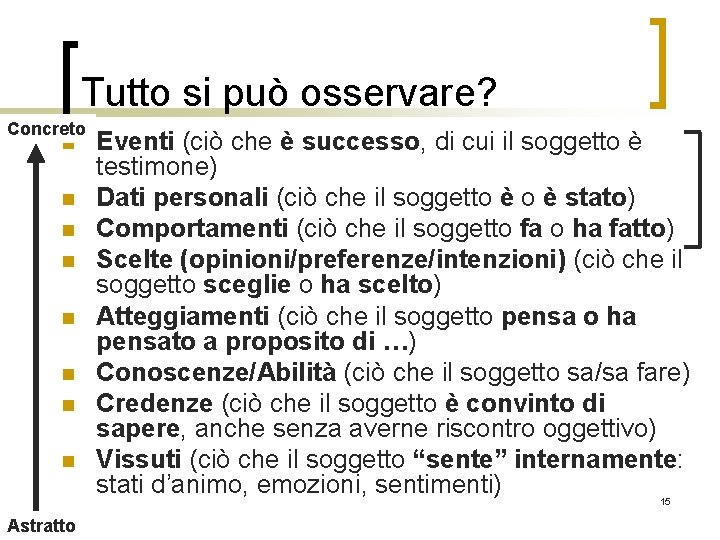 Tutto si può osservare? Concreto n n n n Eventi (ciò che è successo,