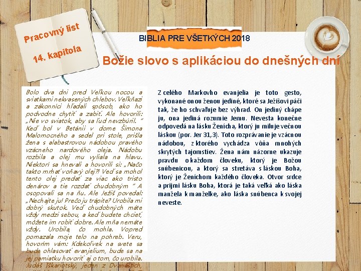ist l ý n ov Prac ola t i p a 14. k BIBLIA