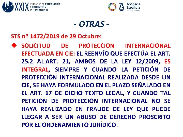 - OTRAS - STS nº 1472/2019 de 29 Octubre: u SOLICITUD DE PROTECCION INTERNACIONAL