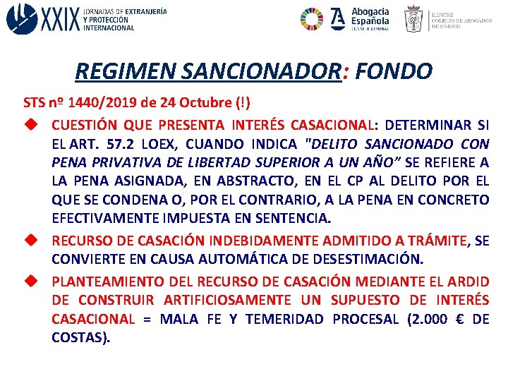 REGIMEN SANCIONADOR: FONDO STS nº 1440/2019 de 24 Octubre (!) u CUESTIÓN QUE PRESENTA