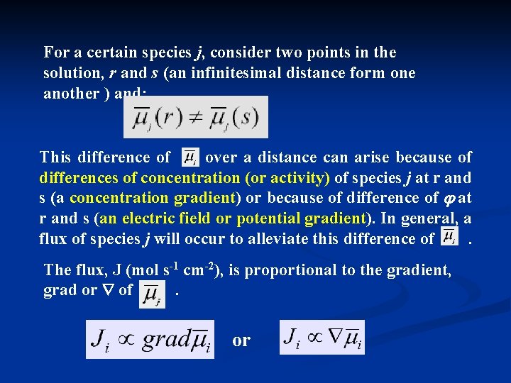 For a certain species j, consider two points in the solution, r and s