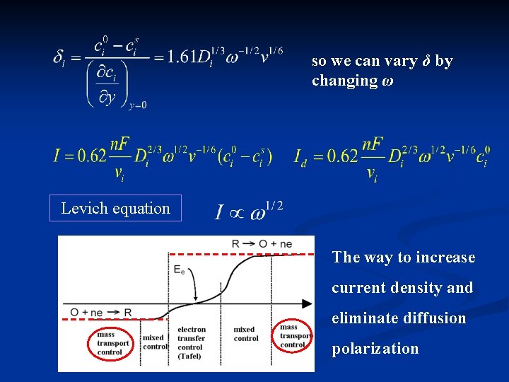 so we can vary δ by changing ω Levich equation The way to increase