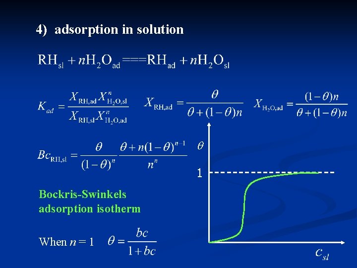 4) adsorption in solution 1 Bockris-Swinkels adsorption isotherm When n = 1 