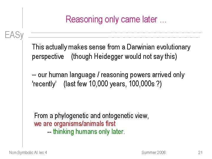Reasoning only came later … EASy This actually makes sense from a Darwinian evolutionary