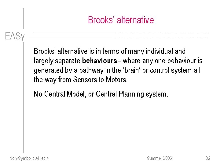 Brooks’ alternative EASy Brooks’ alternative is in terms of many individual and largely separate