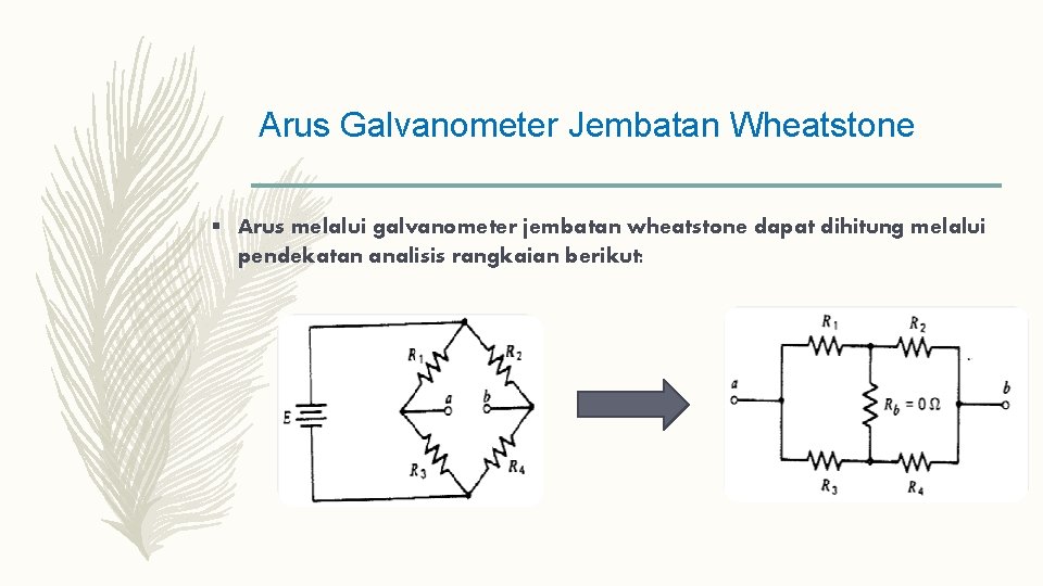 Arus Galvanometer Jembatan Wheatstone § Arus melalui galvanometer jembatan wheatstone dapat dihitung melalui pendekatan