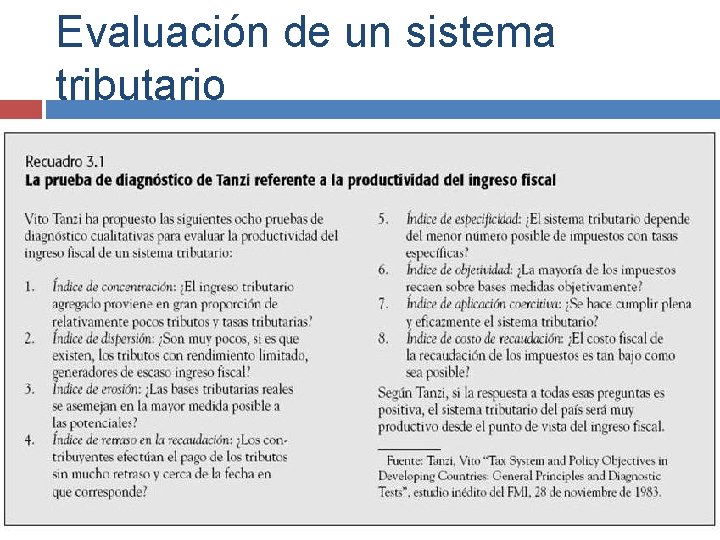 Evaluación de un sistema tributario 