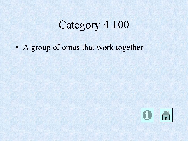 Category 4 100 • A group of ornas that work together 