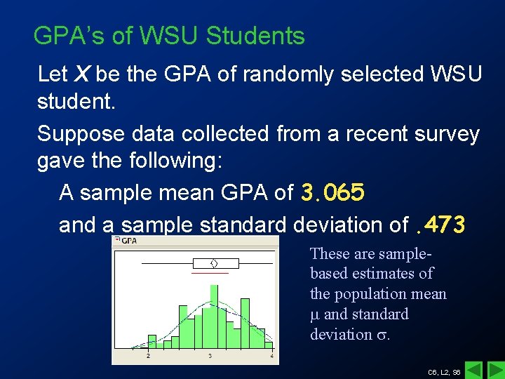 GPA’s of WSU Students Let X be the GPA of randomly selected WSU student.