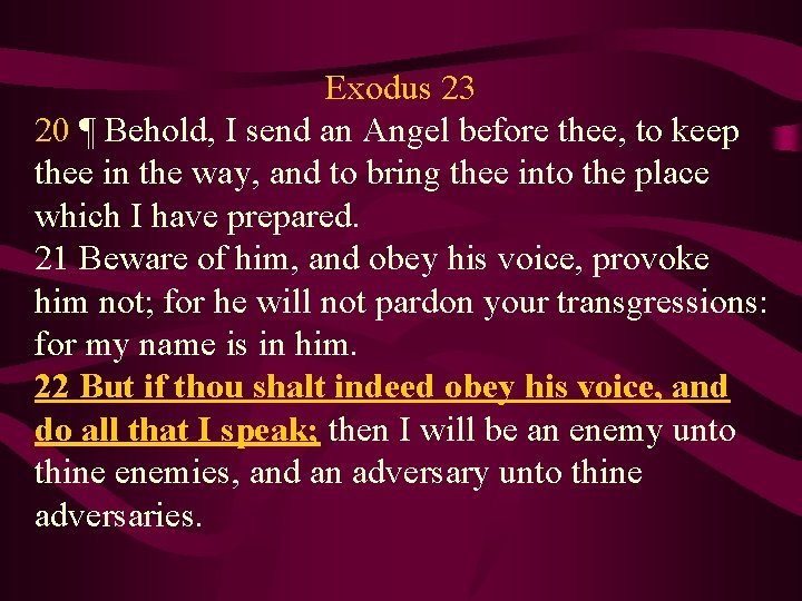 Exodus 23 20 ¶ Behold, I send an Angel before thee, to keep thee