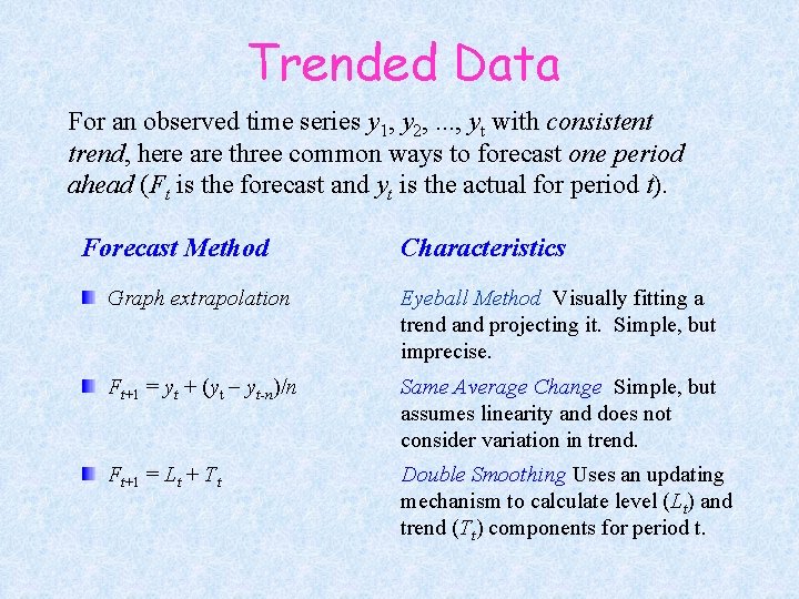 Trended Data For an observed time series y 1, y 2, . . .