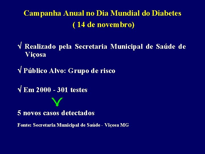 Campanha Anual no Dia Mundial do Diabetes ( 14 de novembro) Realizado pela Secretaria